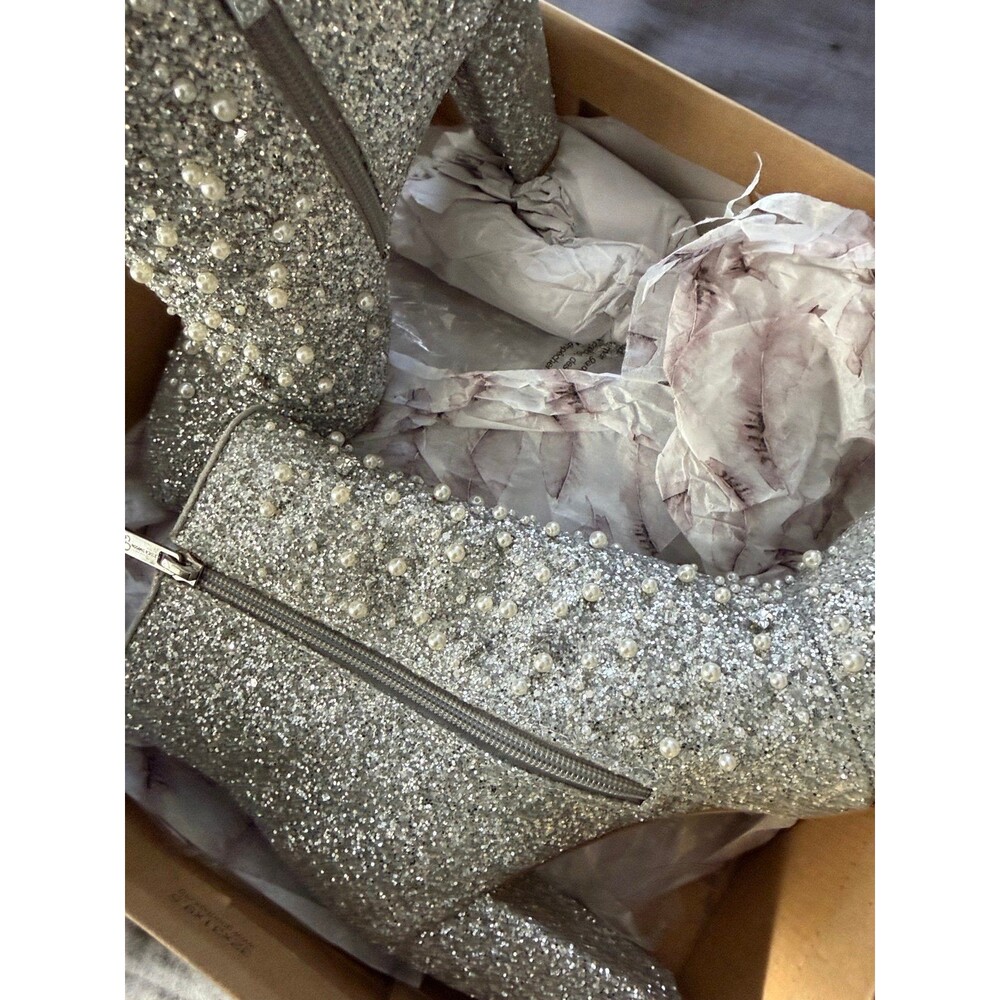 Jessica Simpson Women's Starlite silver glitter chunky heel boots LIKE Size 10 - Picture 7 of 8